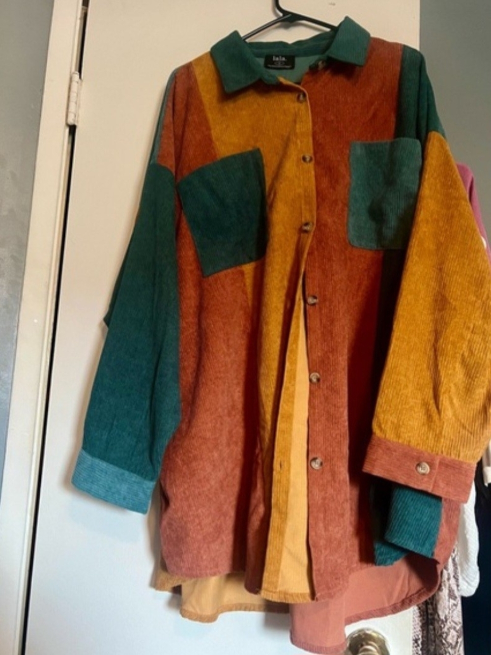 Dressed in LALA Colorblock Corduroy Shacket - Teal, Rust & Mustard